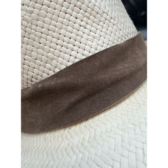 Janessa Leone Marcell Hat M Bleach White Straw Fedora Brown Suede Band USA Chic main image 7
